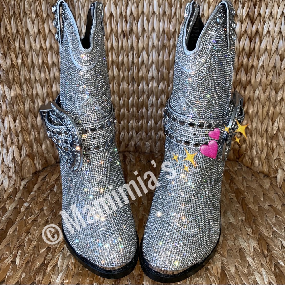 New Doll Kill Icy Sheriff Shine Bling Cowboy Boots - Picture 4 of 8